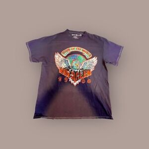 Van Halen Band Med T-Shirt Mens Navy Blue 1984 Tour World Graphic Distressed